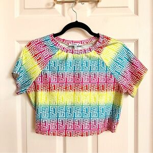 Bright patterned Love J crop top